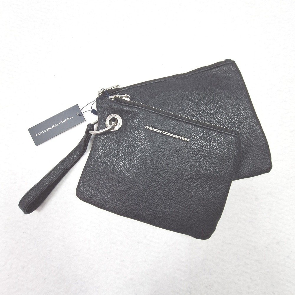 French Connection Wristlet Womens OS Black Lara‎ Pebble Double Slim Pouches NWT
